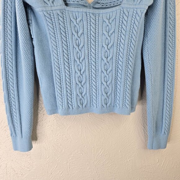 Marciano Guess Cable Knit Sweater Top L Baby Blue Sweetheart Neck Long Sleeve - Picture 11 of 13